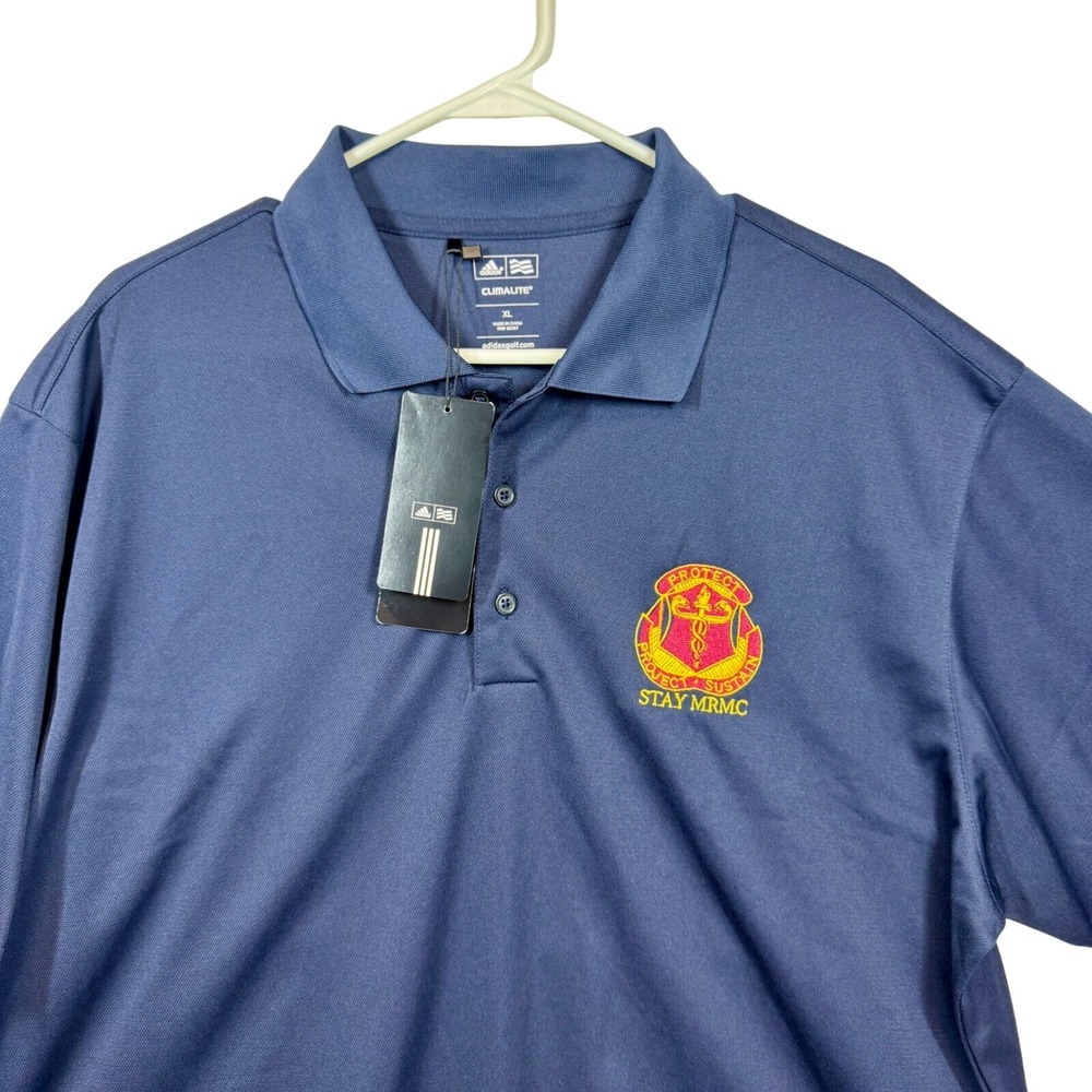 Adidas Golf Polo Shirt ClimaLite Project Sustain MRMC Logo Navy Sz XL NWT